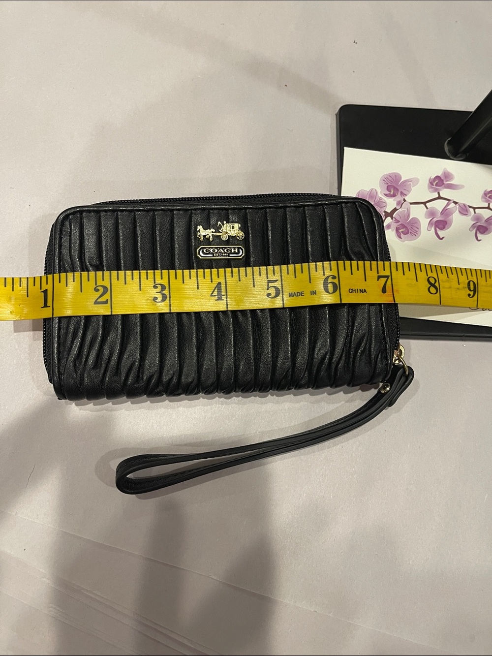 COACH Madison Gathered Twist Pleated Black Leather Clutch Wristlet - Picture 5 of 6